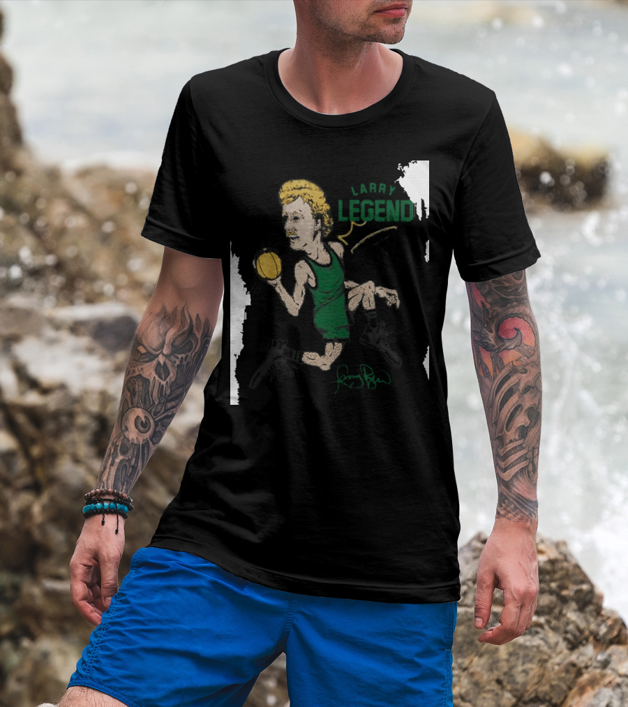 Dave Portnoy Wearing Larry Legend Basketball Art With Larry Bird Signature T-Shirt