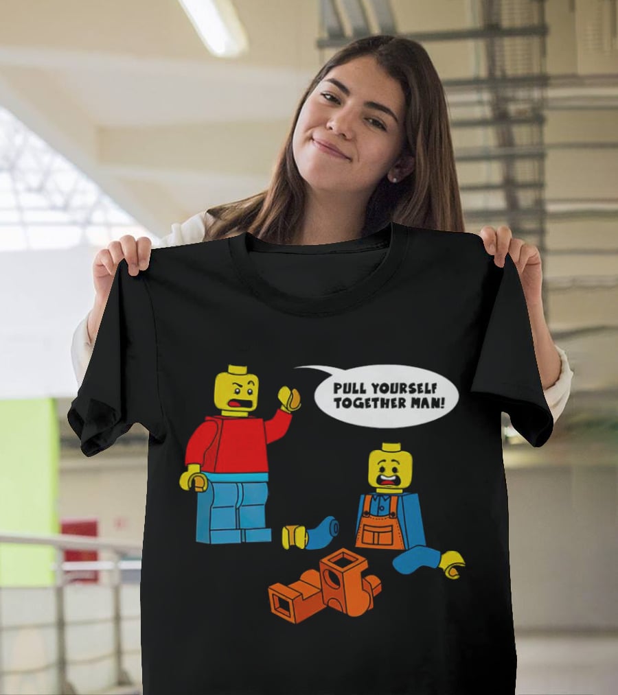 LEGO Figures Pull Yourself Together Man Speech Bubble Playful Scene T-Shirt