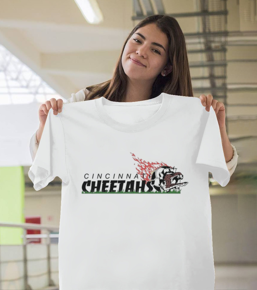 Cincinnati Cheetahs Soccer Flaming Ball and Grass Motif T-Shirt