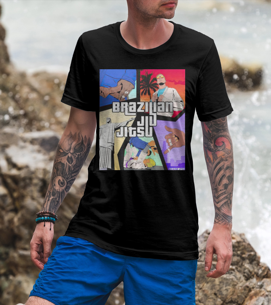 Brazilian Jiu Jitsu Because Jitsu Palms And Rio Comic Style Collage T-Shirt
