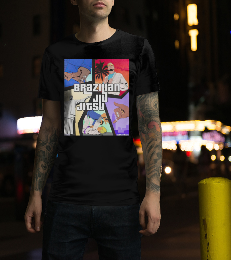 Brazilian Jiu Jitsu Because Jitsu Palms And Rio Comic Style Collage T-Shirt