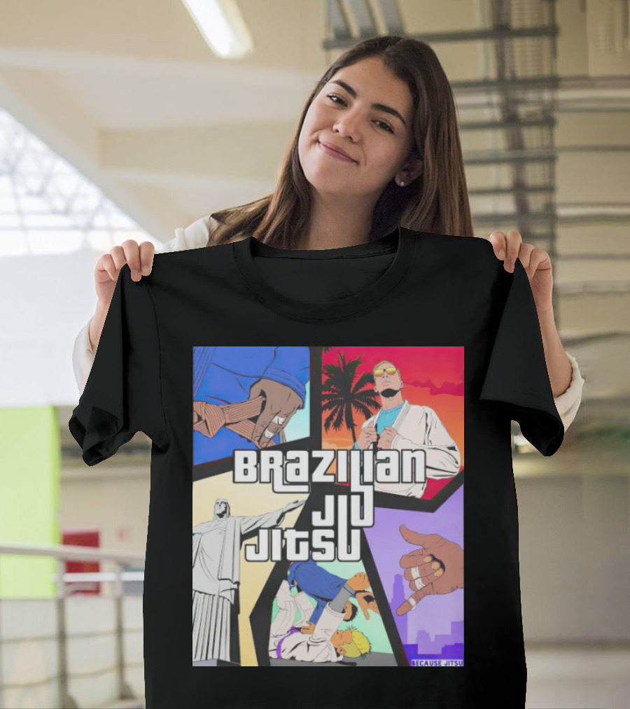 Brazilian Jiu Jitsu Because Jitsu Palms And Rio Comic Style Collage T-Shirt
