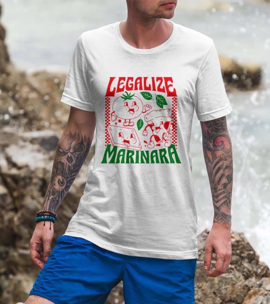 Legalize Marinara Tomato Cheese And Dough Characters With Leafy Accents T-Shirt