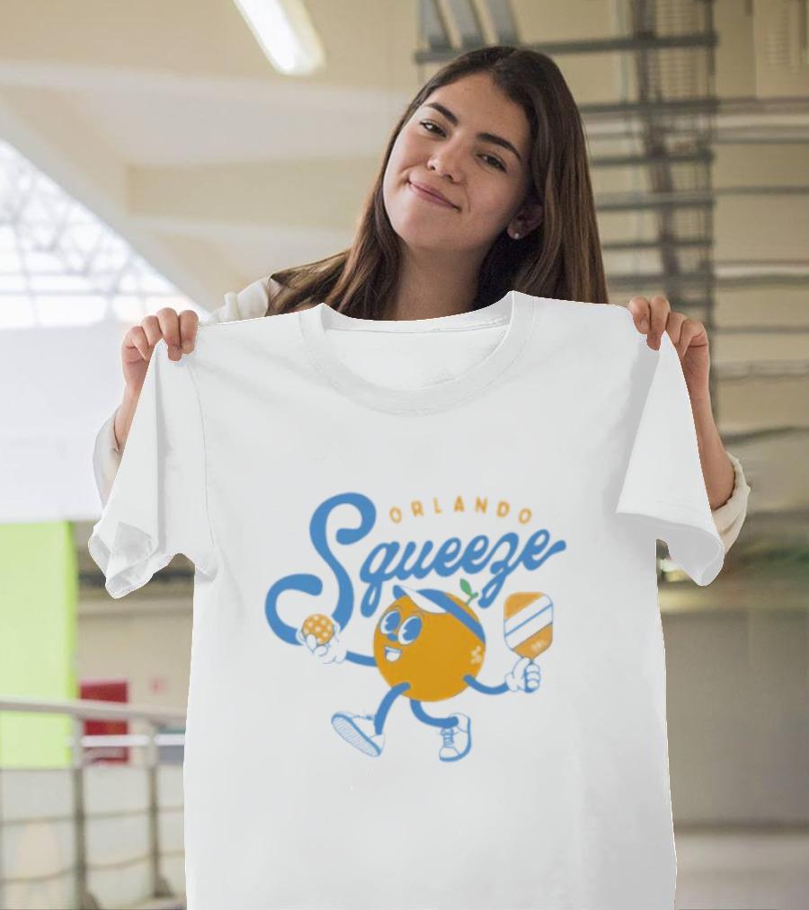 Orlando Squeeze Happy Orange Character With Paddle And Ball T-Shirt