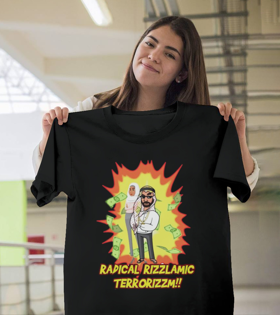Radical Rizzlamic Terrorizzm Cartoon Characters Surrounded By Money Explosion T-Shirt