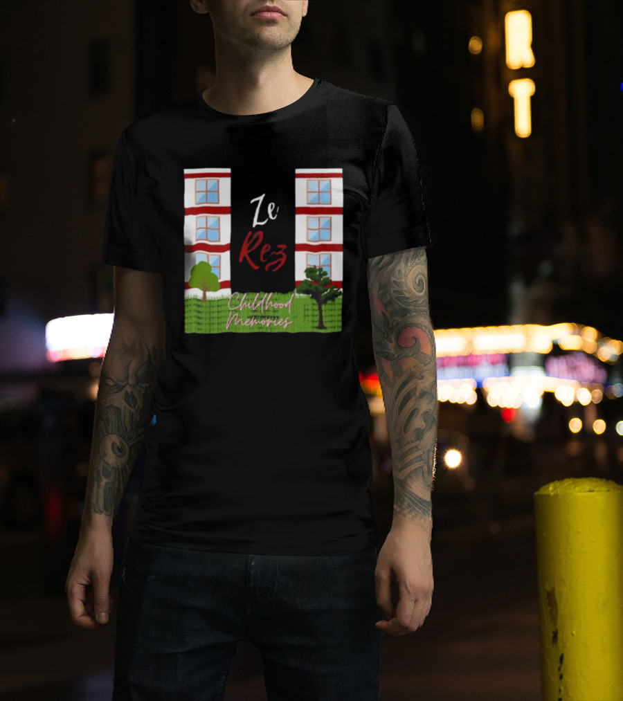 Ze Rez Childhood Memories Red And White Buildings With Trees T-Shirt