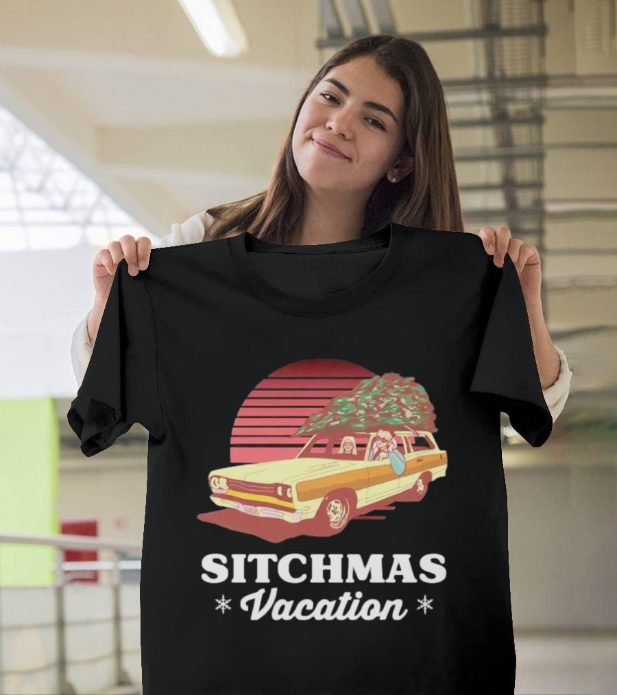 Sitchmas Vacation Retro Christmas Car Scene T-Shirt