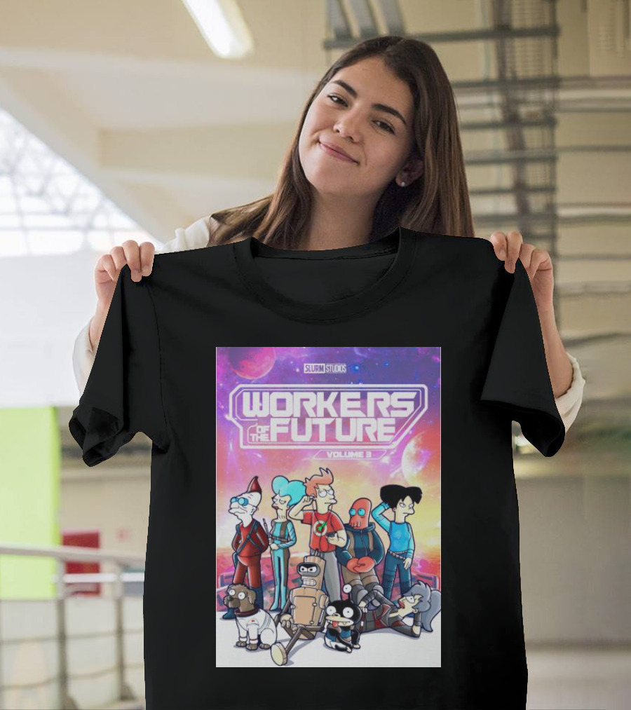 SLURM STUDIOS Workers of the Future Volume 3 Futurama Characters Retro Futuristic T-Shirt