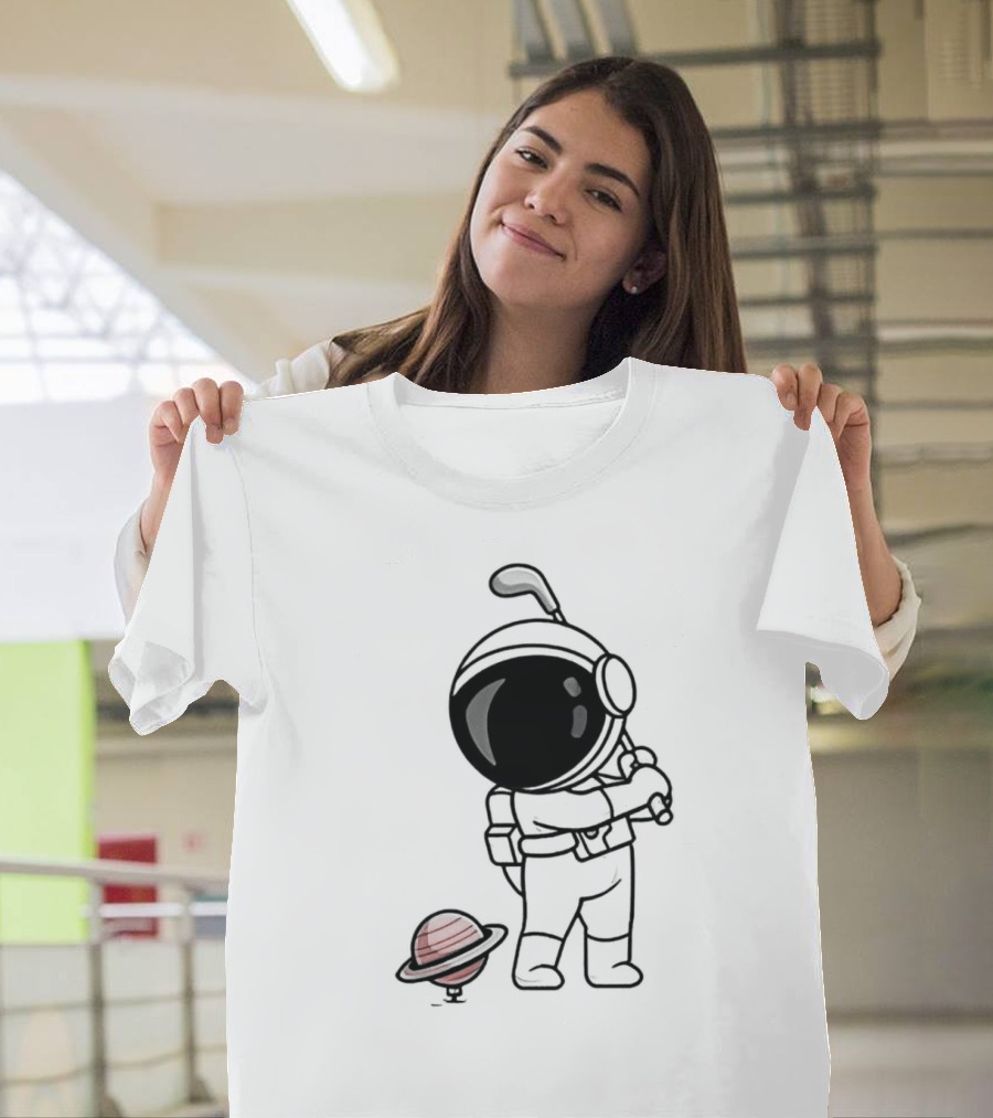 Hip Hop Astronaut Playing Golf with Saturn Chibi T-Shirt
