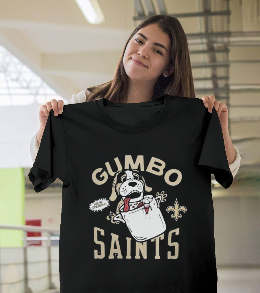 Gumbo Saints New Orleans Fleur-de-Lis Dog Crawfish Gotcha T-Shirt