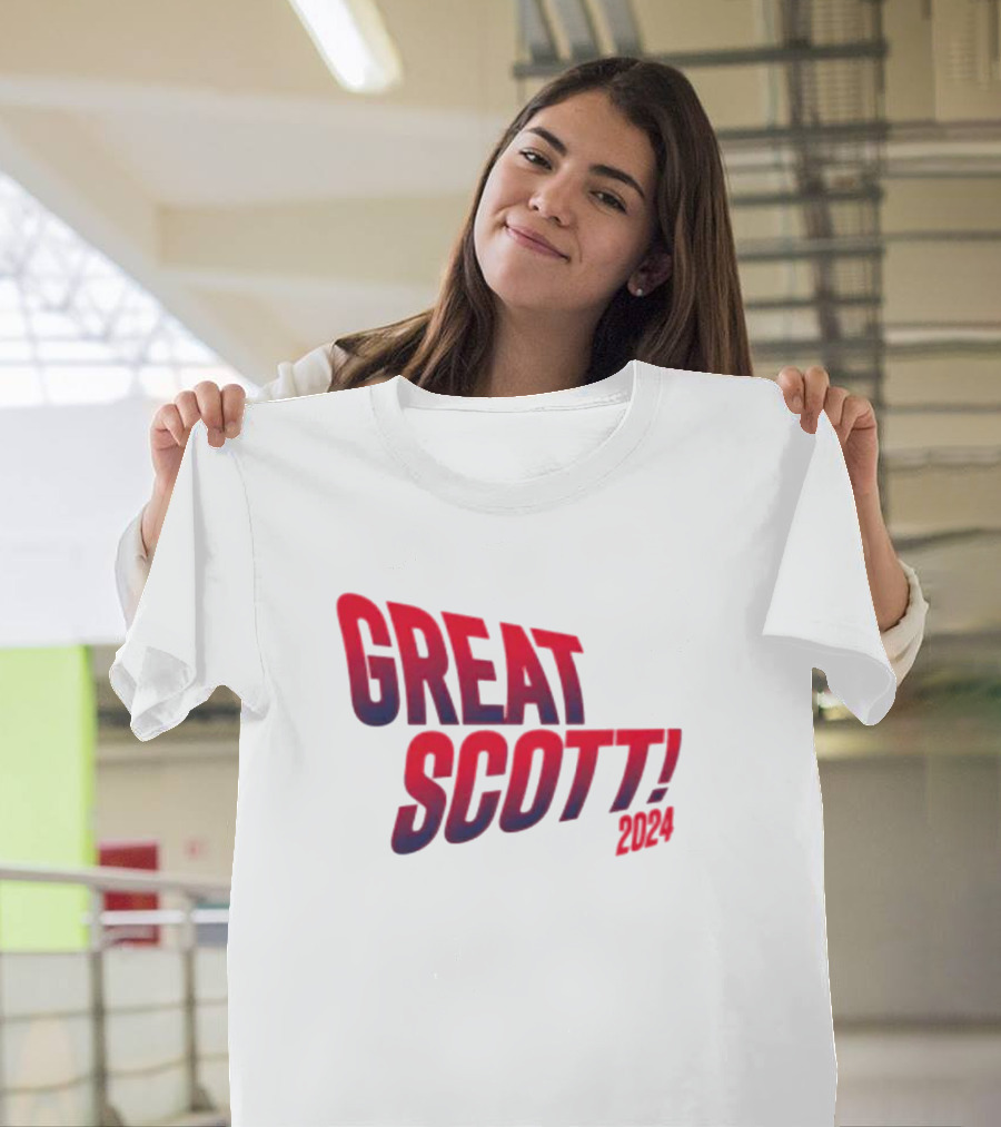 Great Scott 2024 Retro Red Text Election Motif T-Shirt