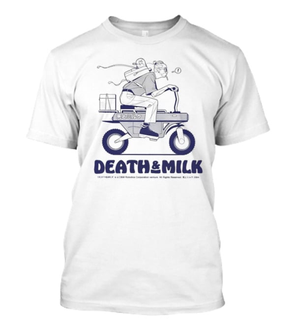DEATH And MILK ©2004 K F Y ©C Foroffice Corp. Riding Motorbike With Backpack And Box T-Shirt