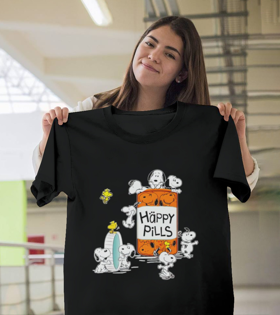 Happi Pills Snoopy Woodstock Cartoon Characters T-Shirt