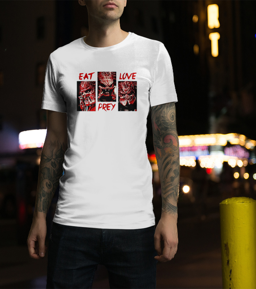 Eat Prey Love Predator Red Creature Faces T-Shirt