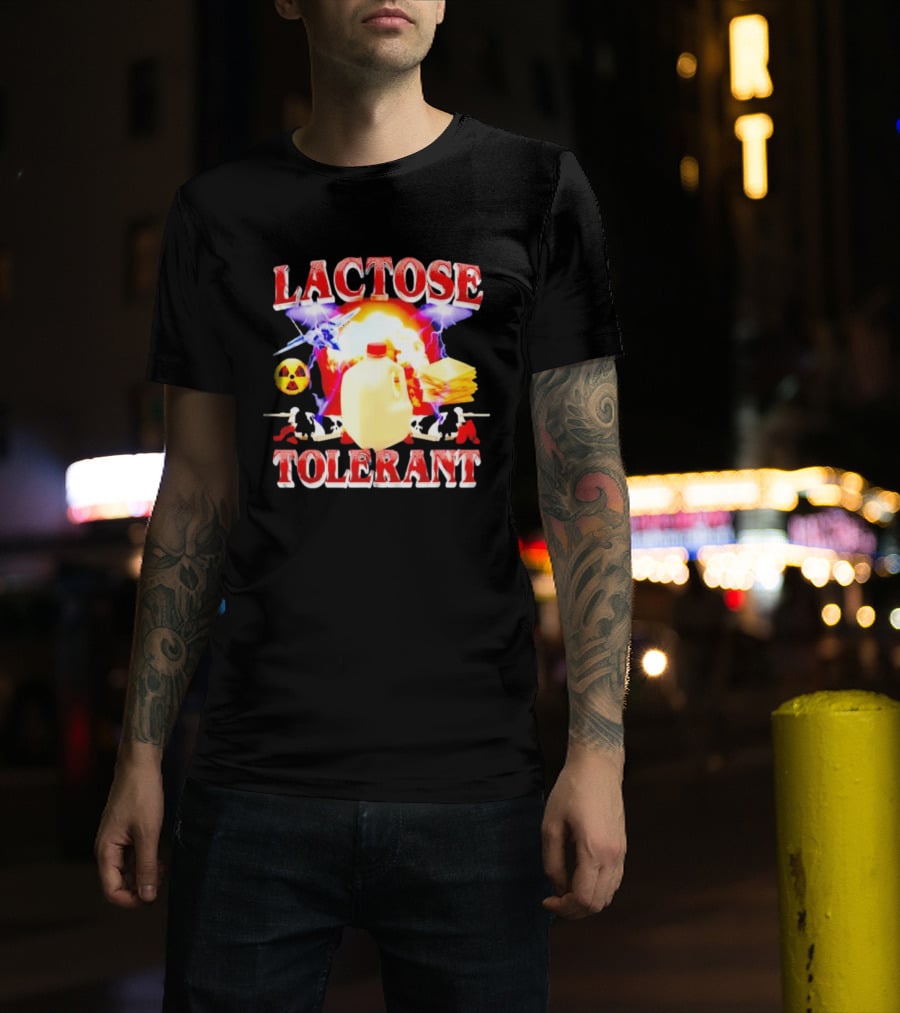 Lactose Tolerant Milk Jug Cheese Nuclear Symbol Cows Explosion T-Shirt