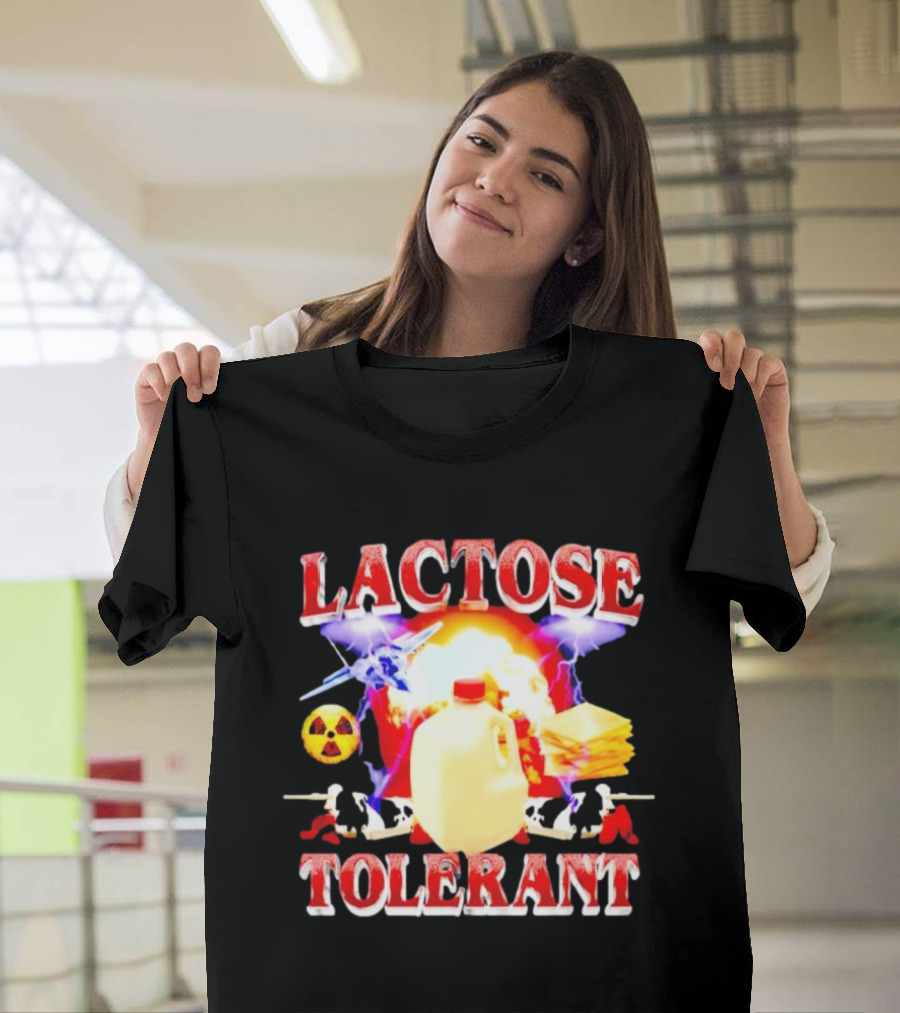 Lactose Tolerant Milk Jug Cheese Nuclear Symbol Cows Explosion T-Shirt