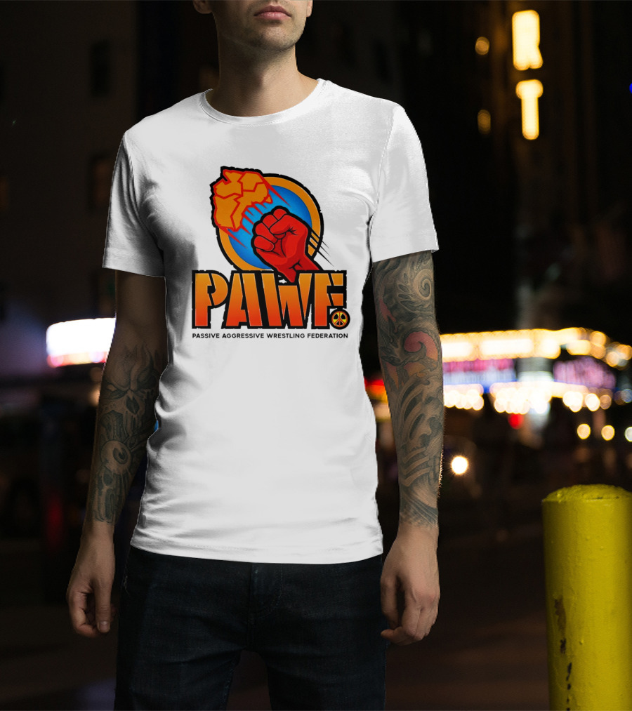 PAWF Passive Aggressive Wrestling Federation Fist Logo With Peace T-Shirt