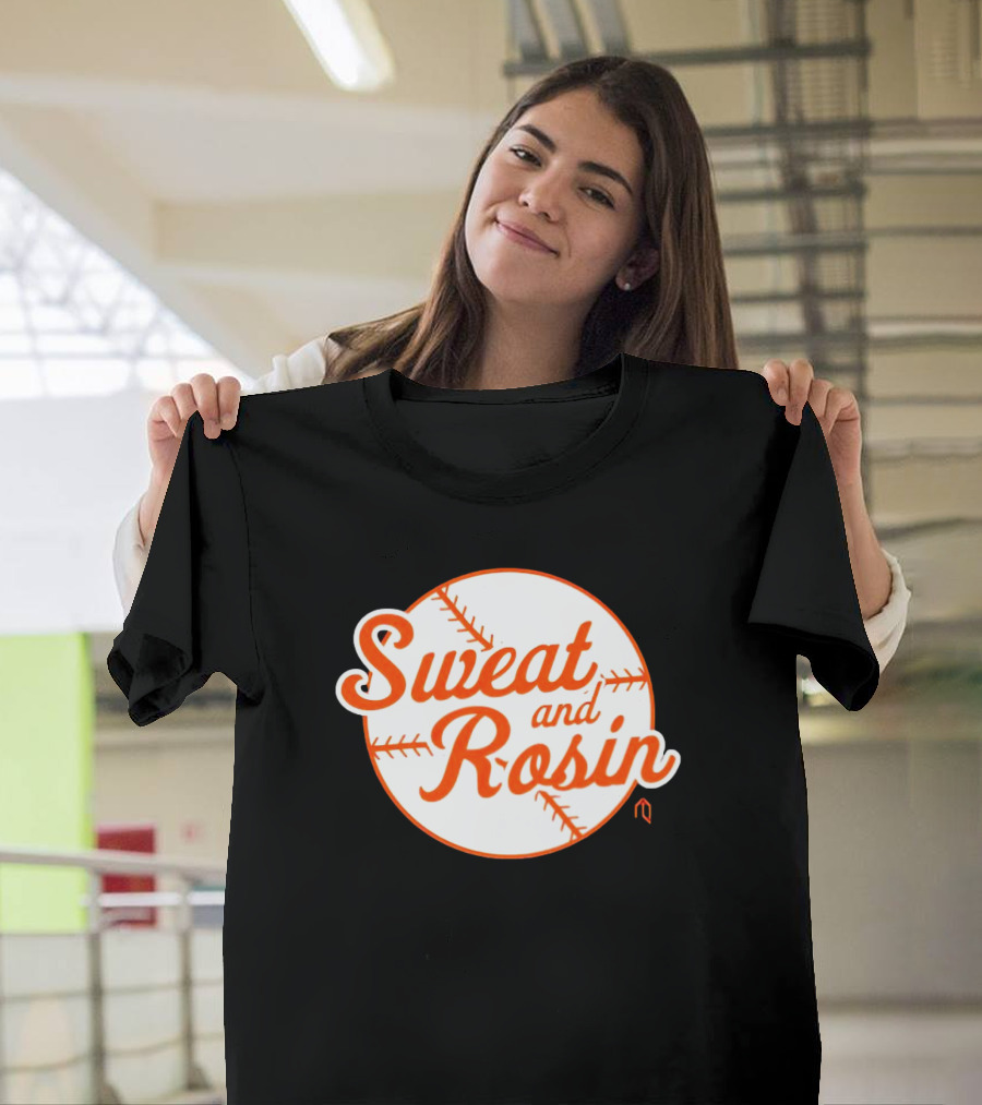 Sweat and Rosin Baseball White Orange Baseball Stitch Circular T-Shirt
