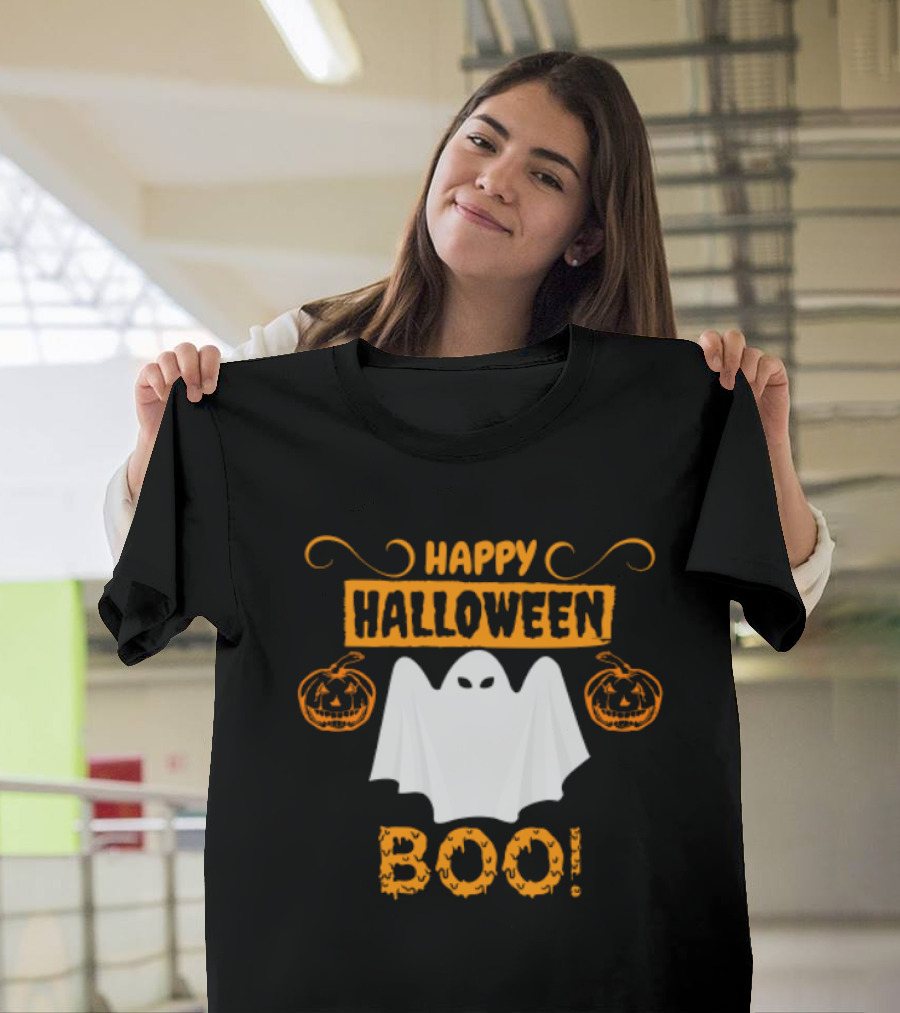 Happy Halloween Boo Ghost and Pumpkins Fun T-Shirt