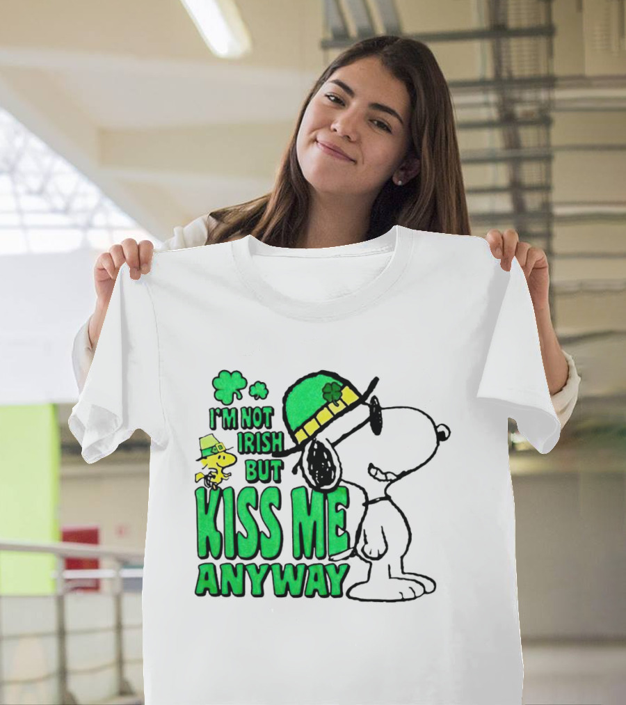 Snoopy Woodstock I'm Not Irish But Kiss Me Anyway St Patrick's Day T-Shirt