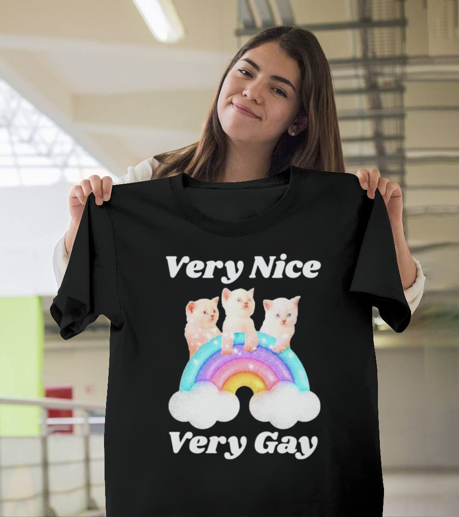 Very Nice Very Gay Cats On Rainbow T-Shirt