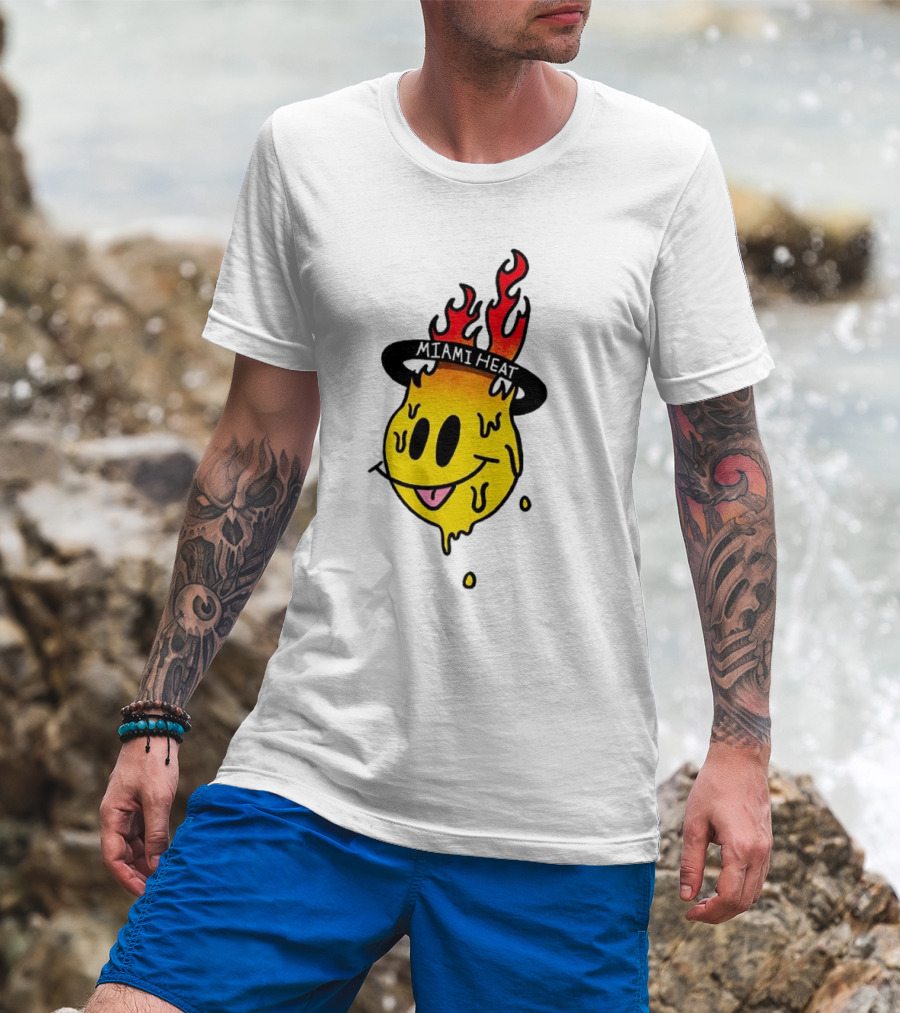 Miami Heat Flaming Melting Smiley Basketball T-Shirt