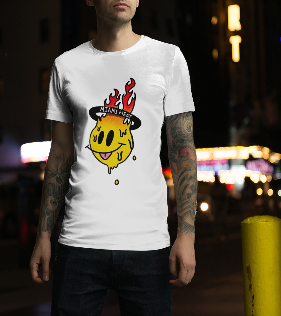 Miami Heat Flaming Melting Smiley Basketball T-Shirt