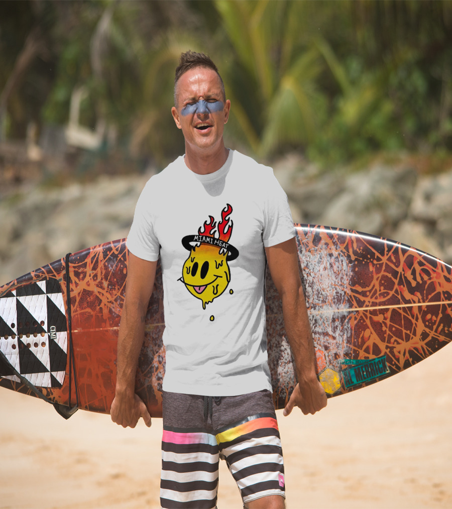 Miami Heat Flaming Melting Smiley Basketball T-Shirt