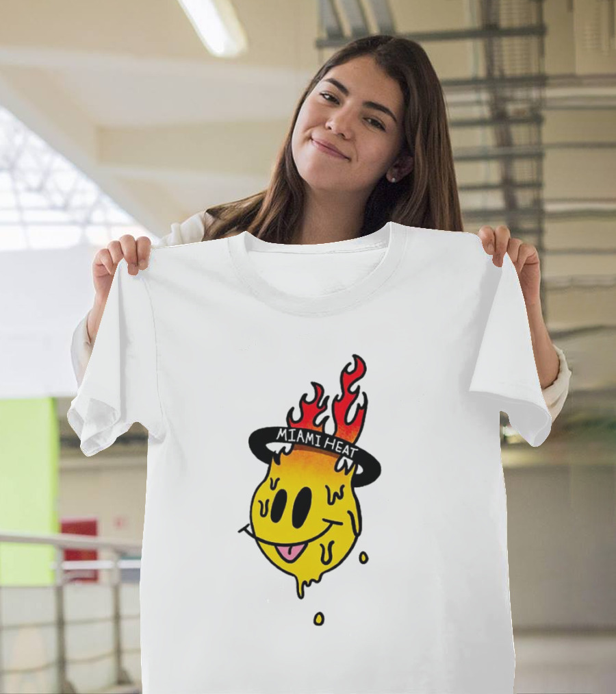 Miami Heat Flaming Melting Smiley Basketball T-Shirt