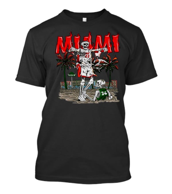 Miami Heat Skeleton Celebrating Over Boston Celtics On Ocean Drive T-Shirt