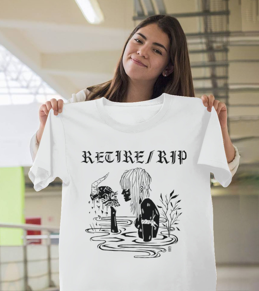 RETIRE RIP Skull Water Scene Dark T-Shirt