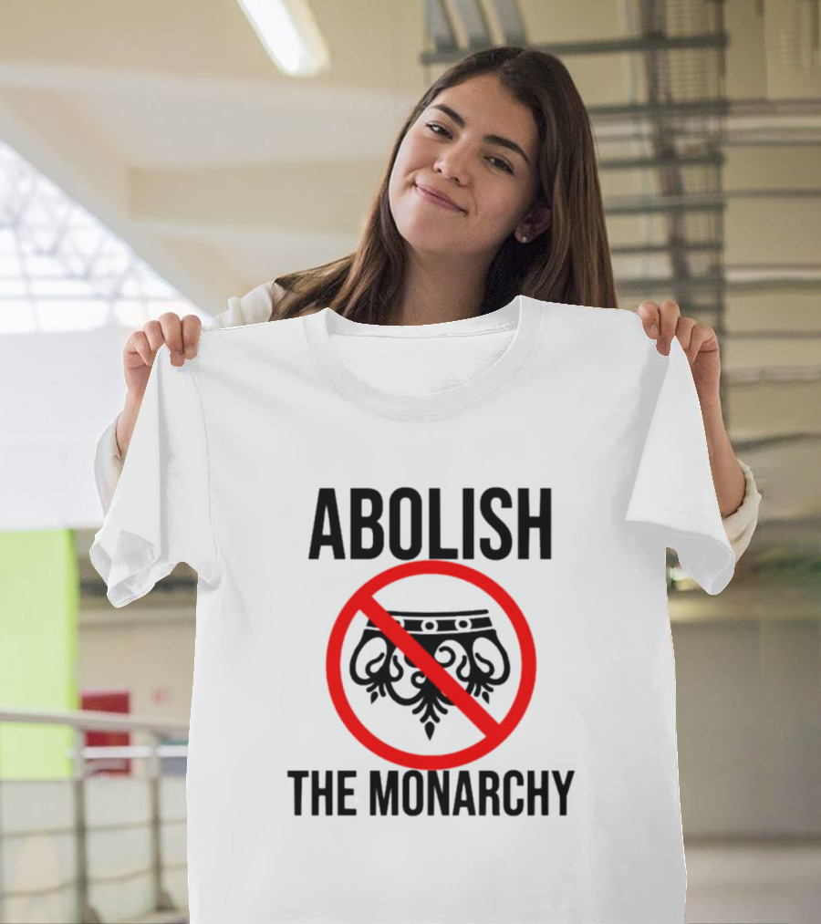 ABOLISH THE MONARCHY Anti Monarchy Crown Symbol Red Strike Through T-Shirt