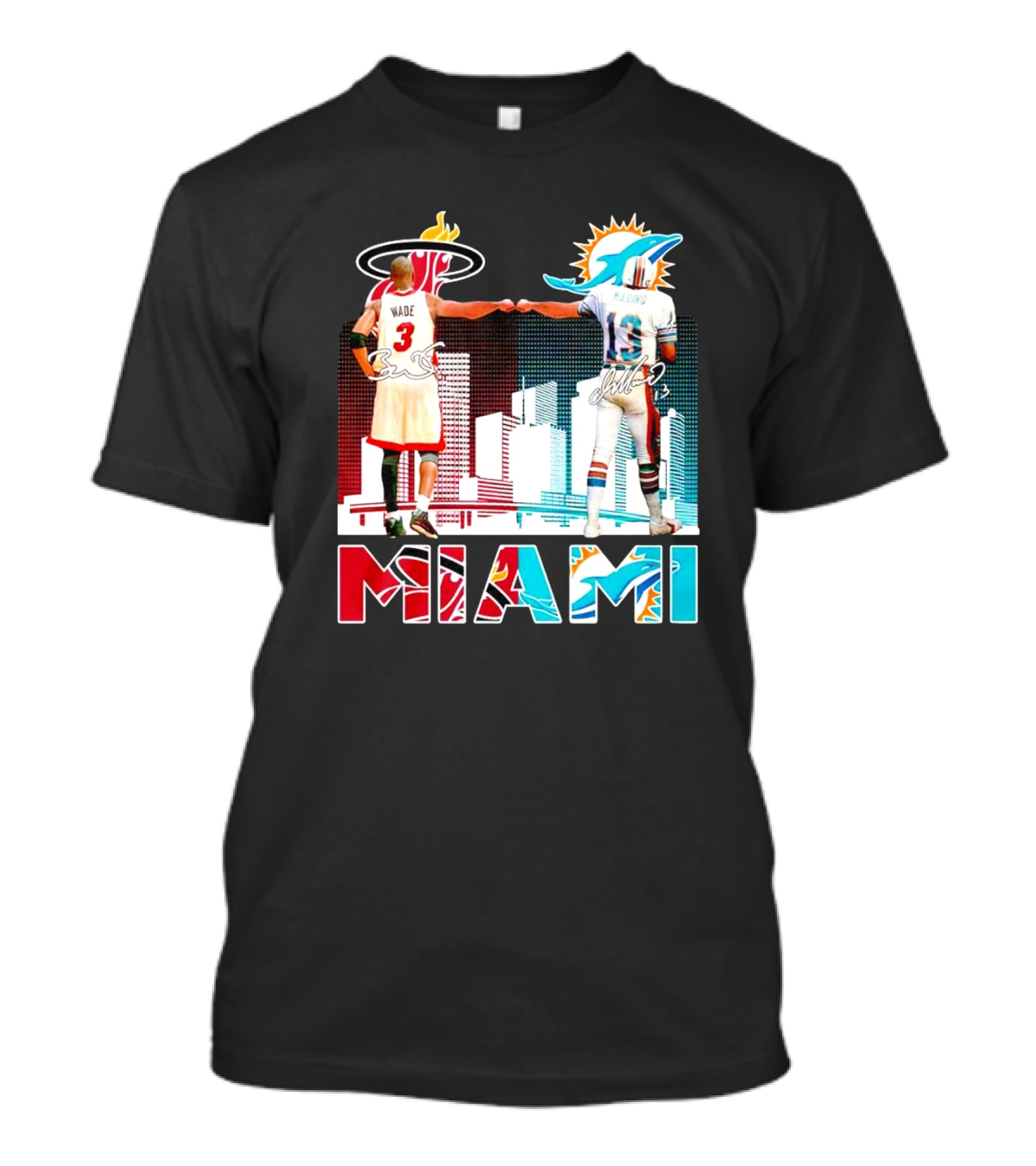 Miami Heat Dwyane Wade And Miami Dolphins Dan Marino Iconic Fist Bump Signatures T-Shirt