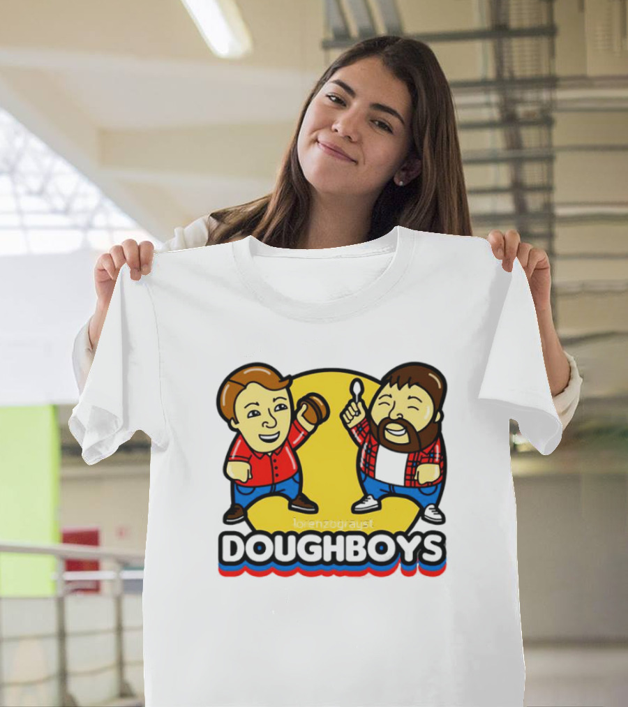 Doughboys Podcast Cartoon Characters Holding Food Items T-Shirt