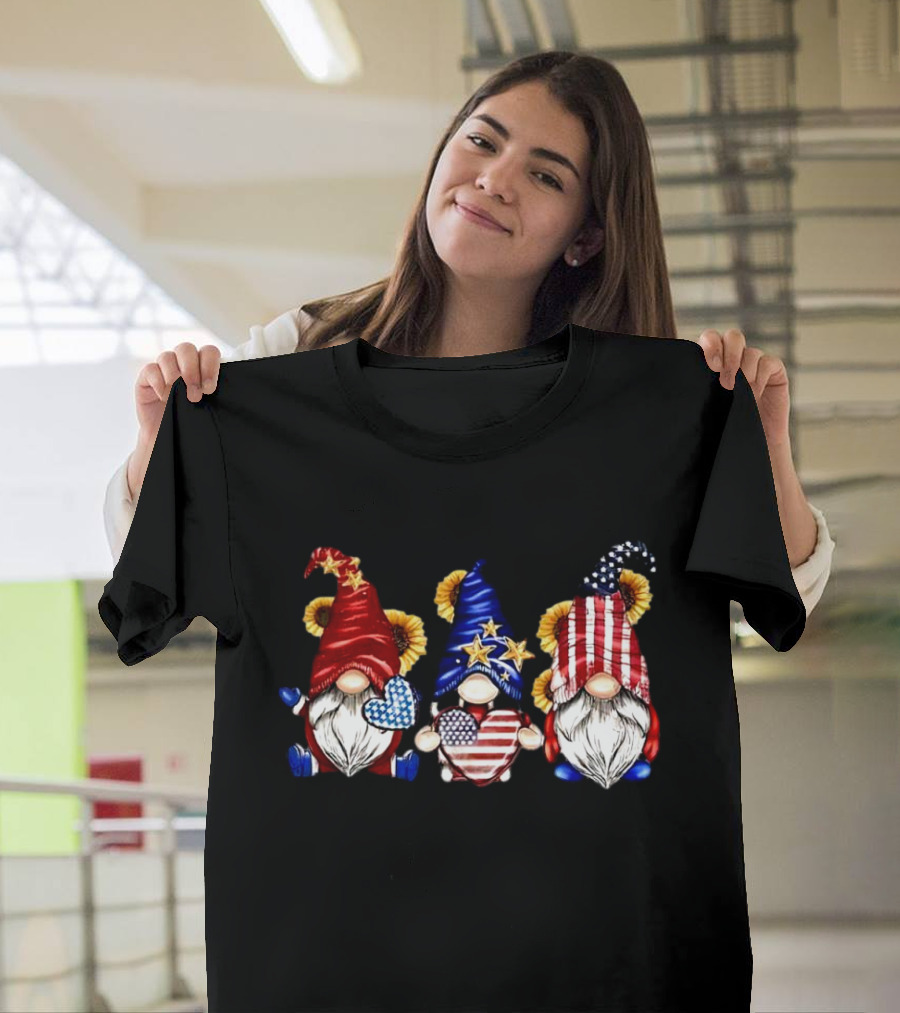 Star Stripe Gnomes USA Flag 4th of July Celebration Icons T-Shirt
