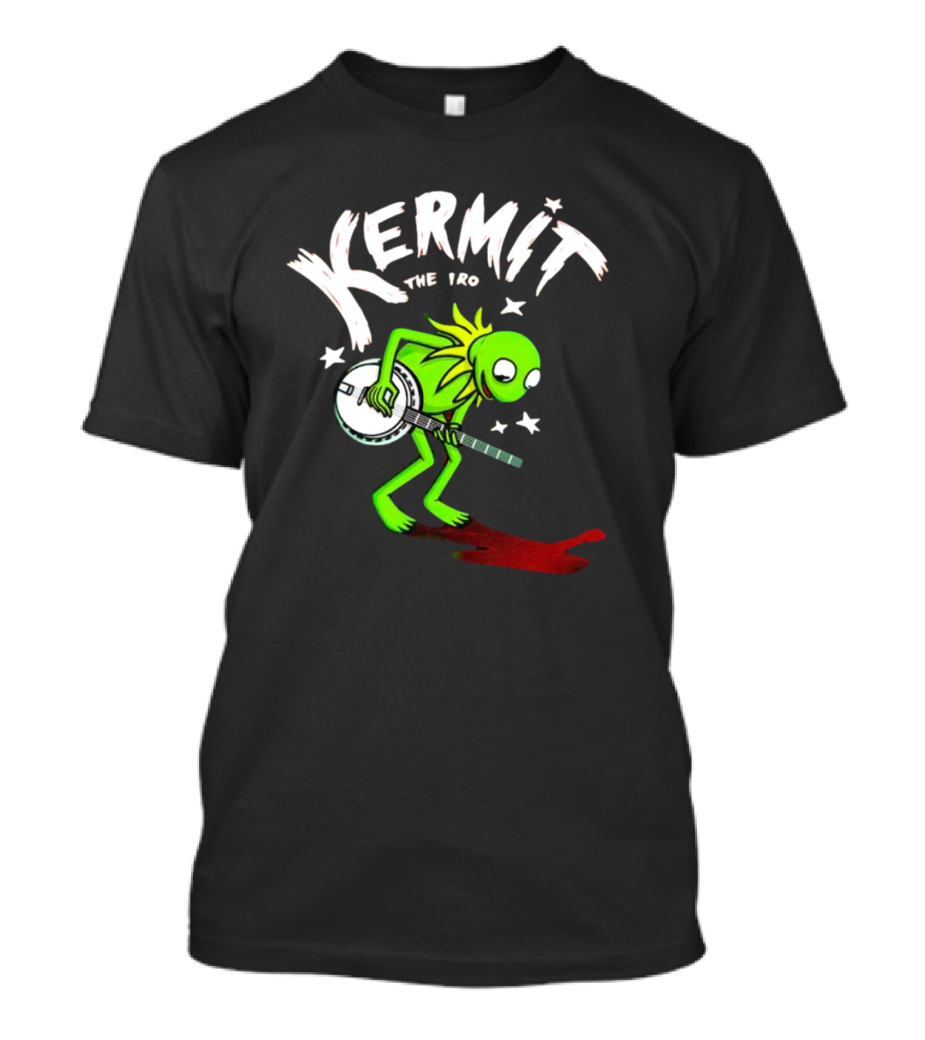 Kermit The Frog Playing Banjo With Stars And Red Shadow T-Shirt
