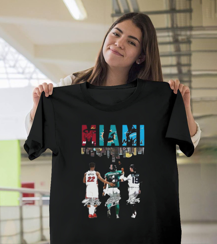 Miami Heat Dolphins Marlins Butler Tagovailoa Rojas Signatures T-Shirt