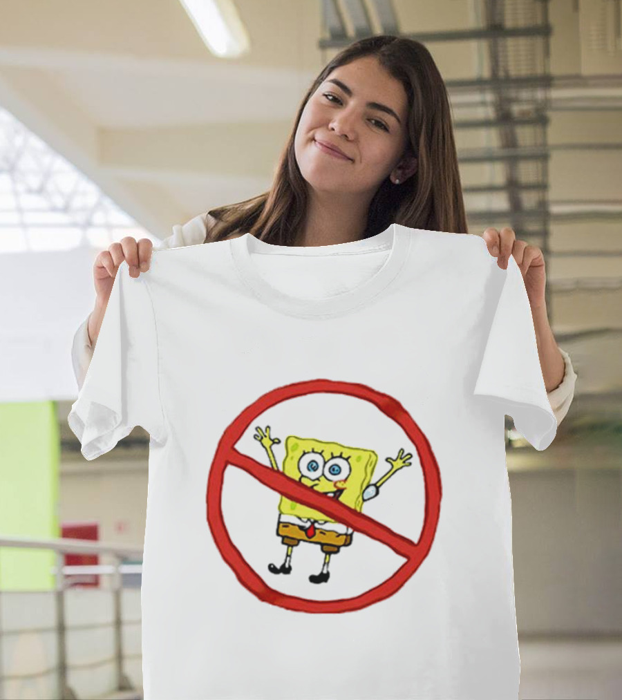 National No Spongebob Day Yellow Cartoon Character With Red Prohibition T-Shirt