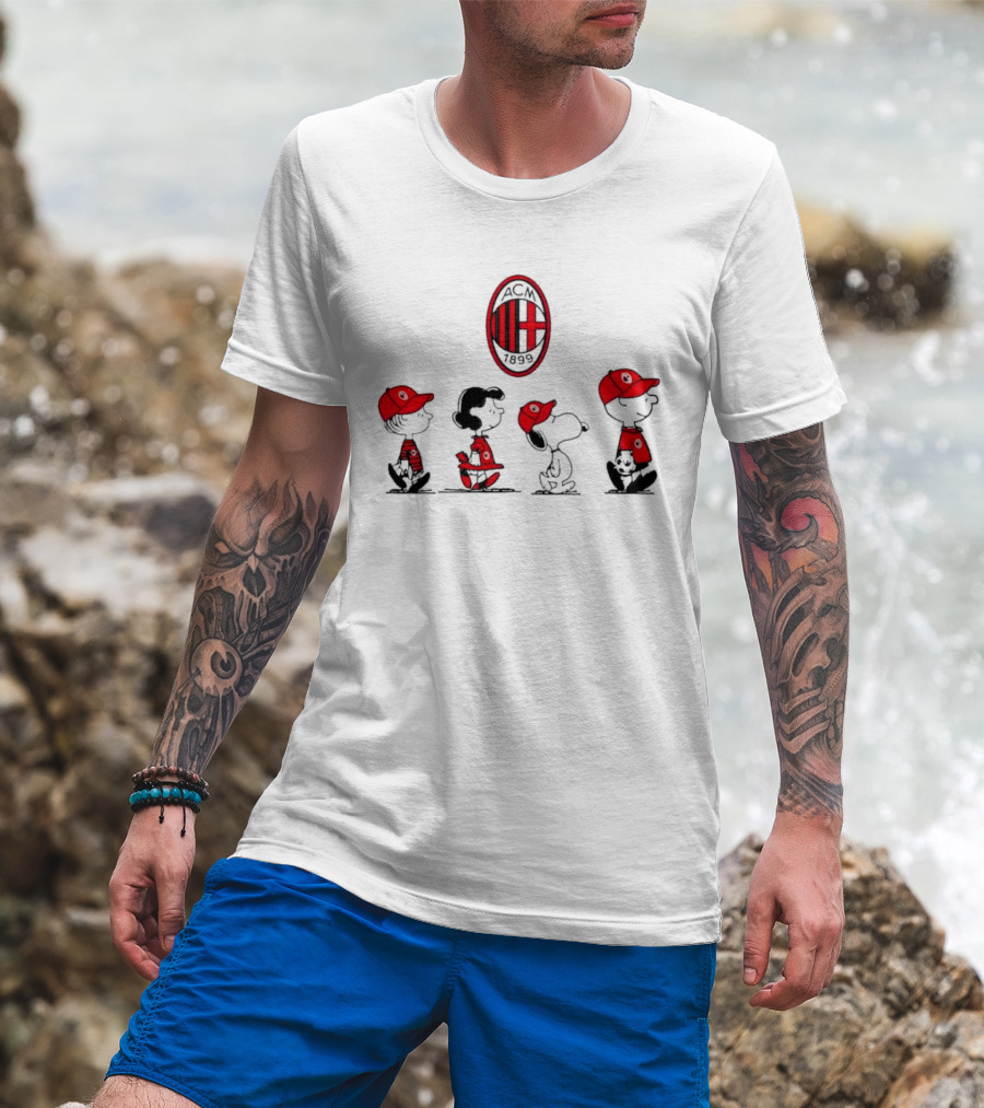AC Milan FC Peanuts Snoopy Characters Walking T-Shirt