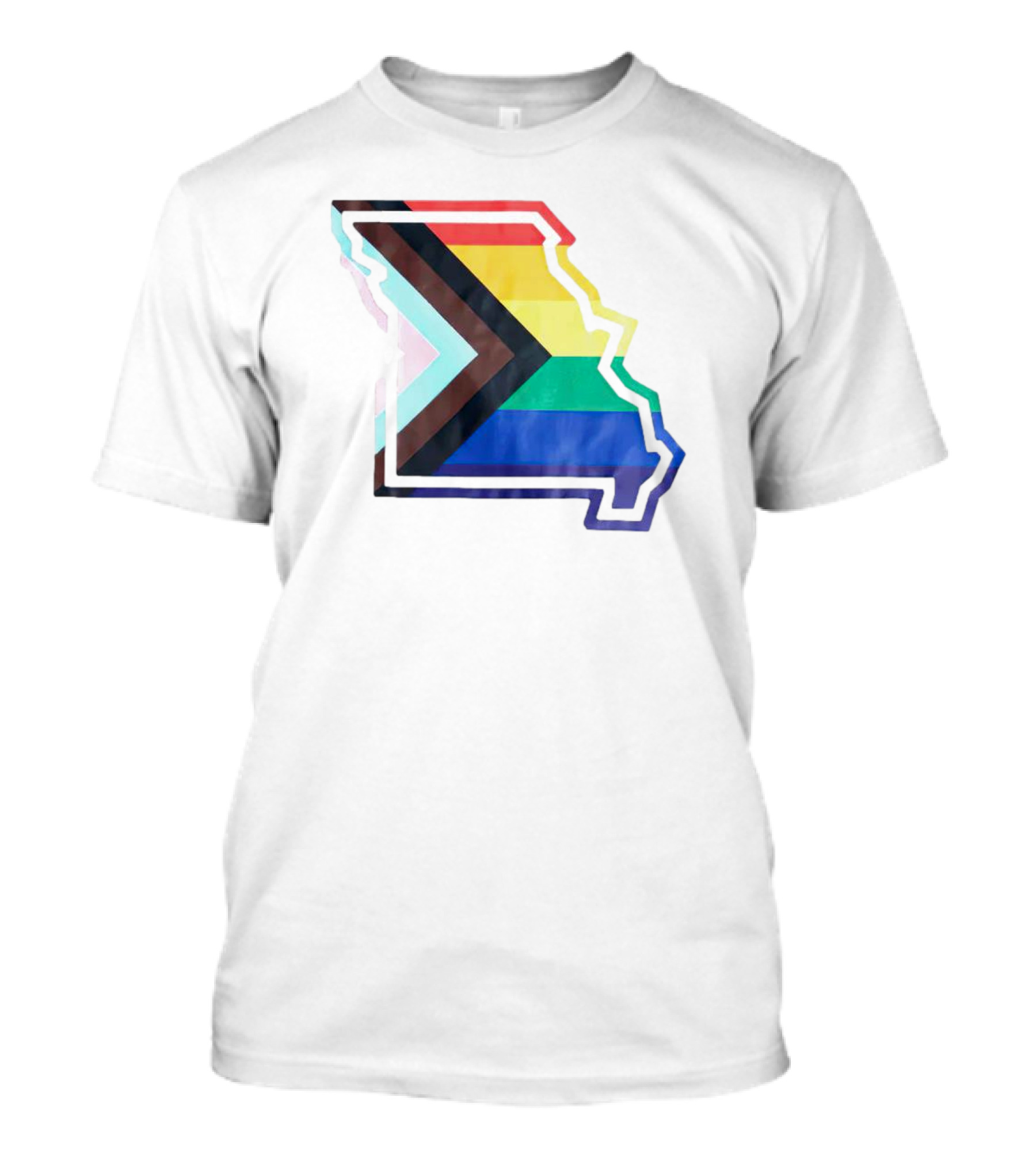Missouri State Outline With Progress Pride Flag Colors T-Shirt