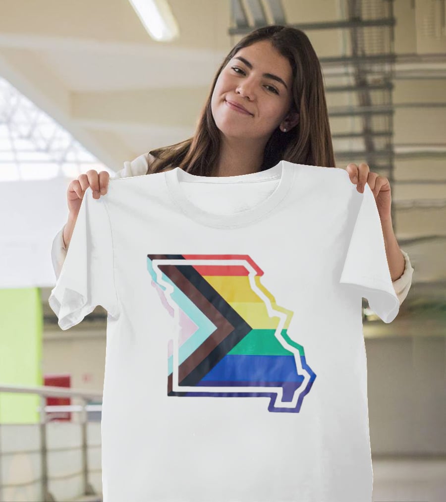 Missouri State Outline With Progress Pride Flag Colors T-Shirt