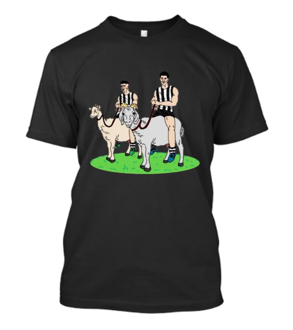 The Goat And The Kid Black And White Striped Jersey Duo On Green Field T-Shirt