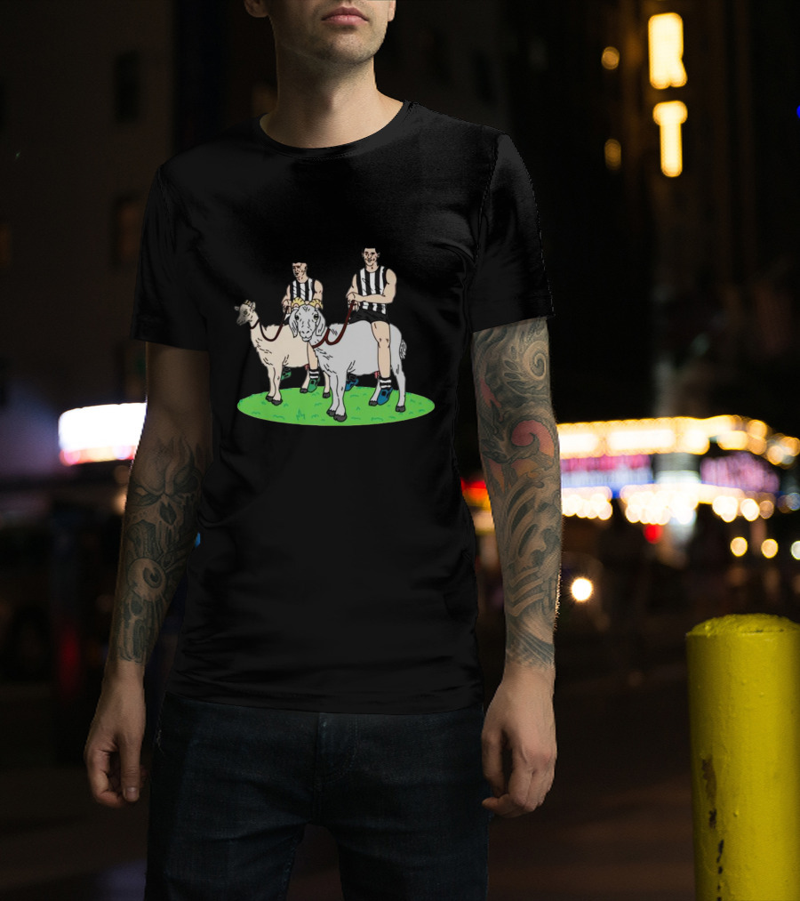 The Goat And The Kid Black And White Striped Jersey Duo On Green Field T-Shirt