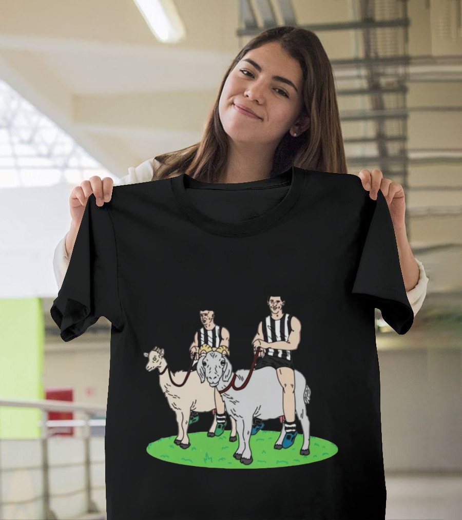 The Goat And The Kid Black And White Striped Jersey Duo On Green Field T-Shirt