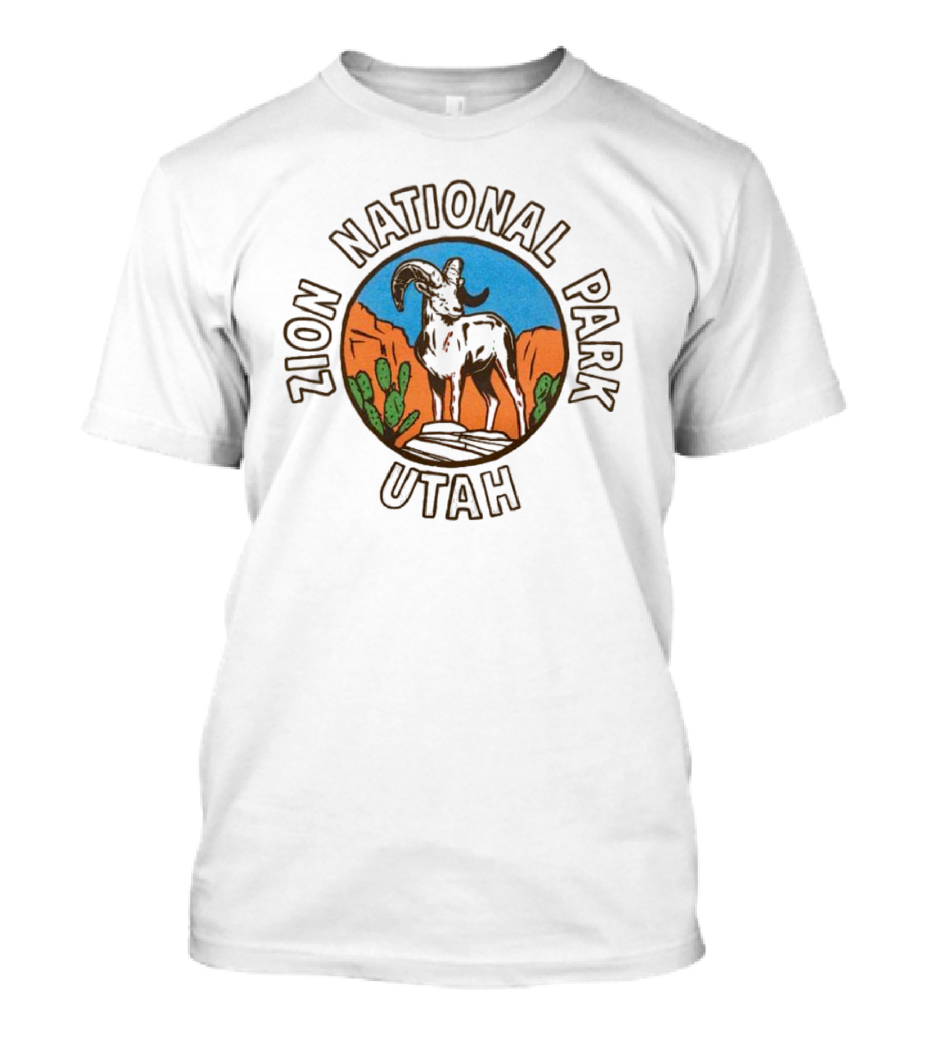 Zion National Park Utah Desert Scene With Bighorn Sheep And Cactus T-Shirt