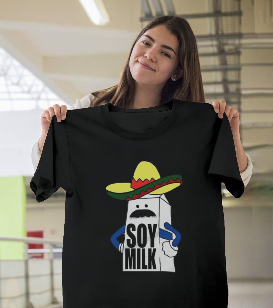 Soy Milk Cartoon With Sombrero And Mustache T-Shirt