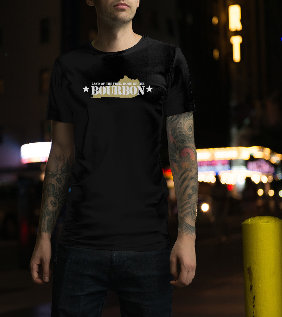 Land Of The Free Home Of The Bourbon Kentucky Map With Stars T-Shirt