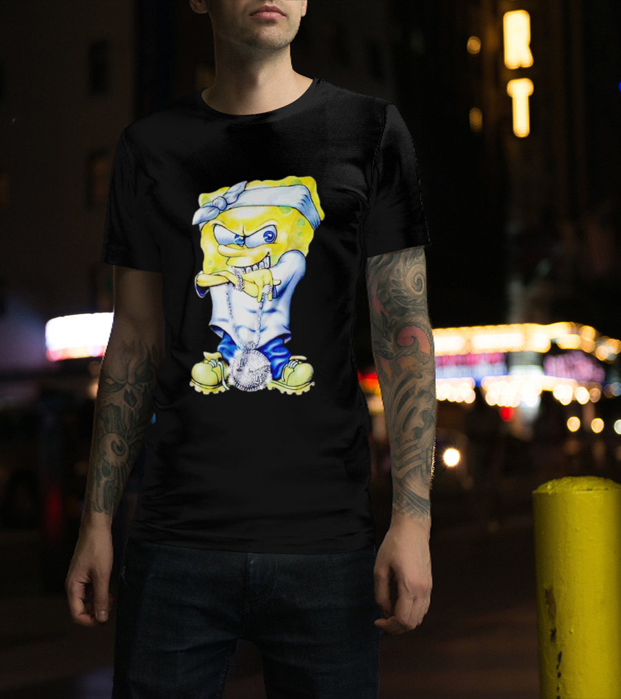 Thug Spongebob Squarepants With Bandana And Bling Necklace T-Shirt