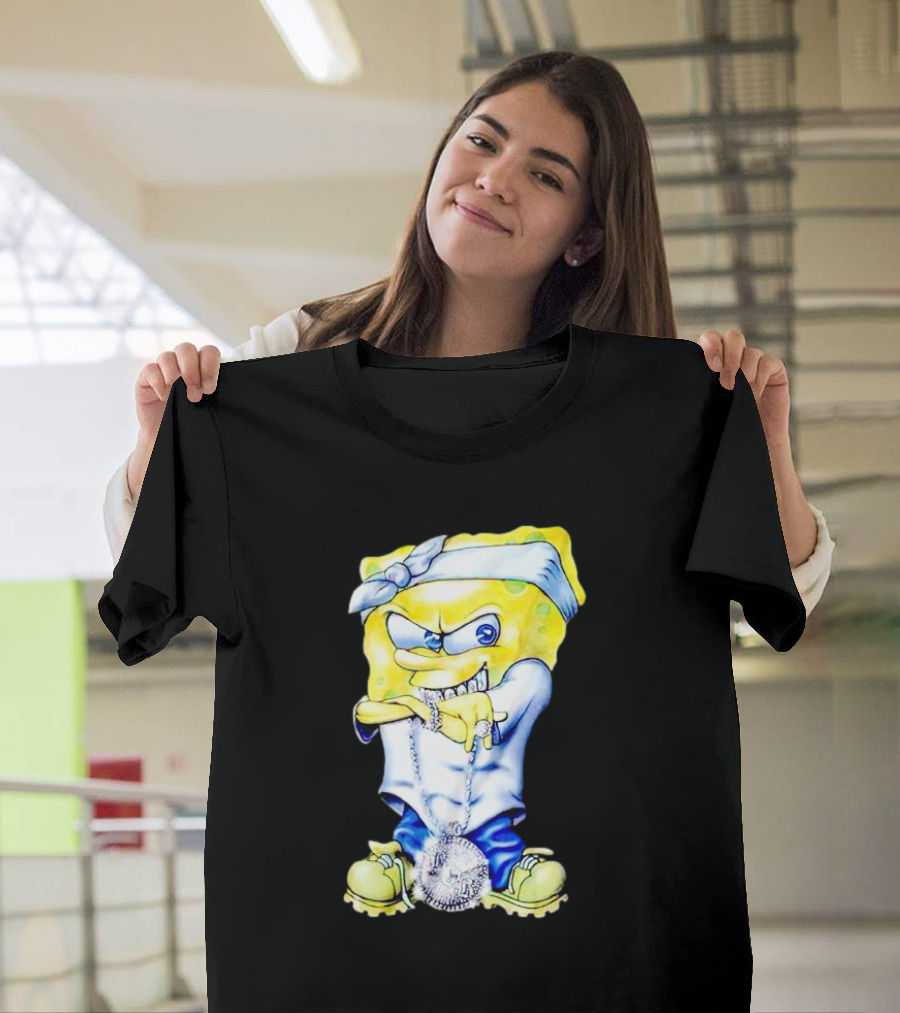 Thug Spongebob Squarepants With Bandana And Bling Necklace T-Shirt