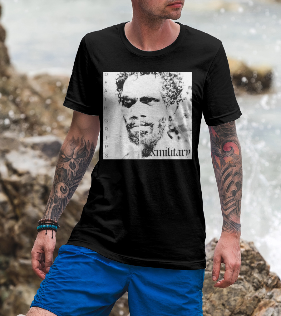 Death Grips Exmilitary Album Cover Image White Letters And Portrait T-Shirt